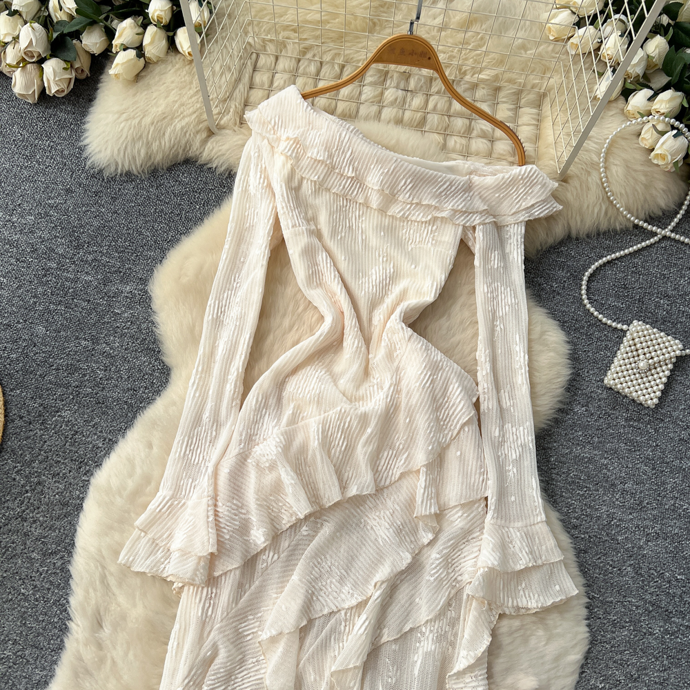 Autumn dress lotus leaf edges long dress for women