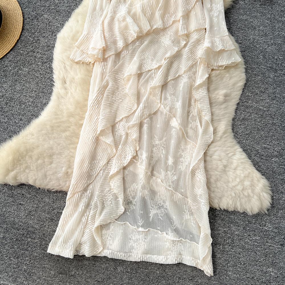 Autumn dress lotus leaf edges long dress for women