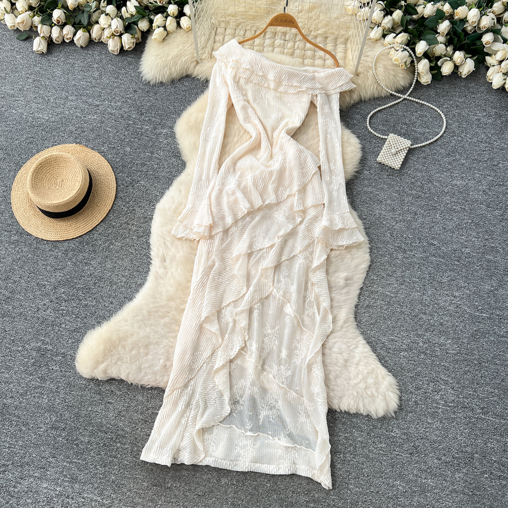 Autumn dress lotus leaf edges long dress for women