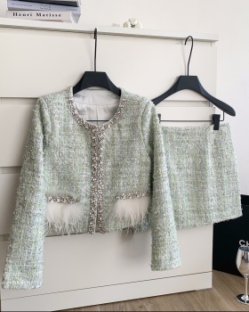 Rhinestone skirt France style coat 2pcs set for women