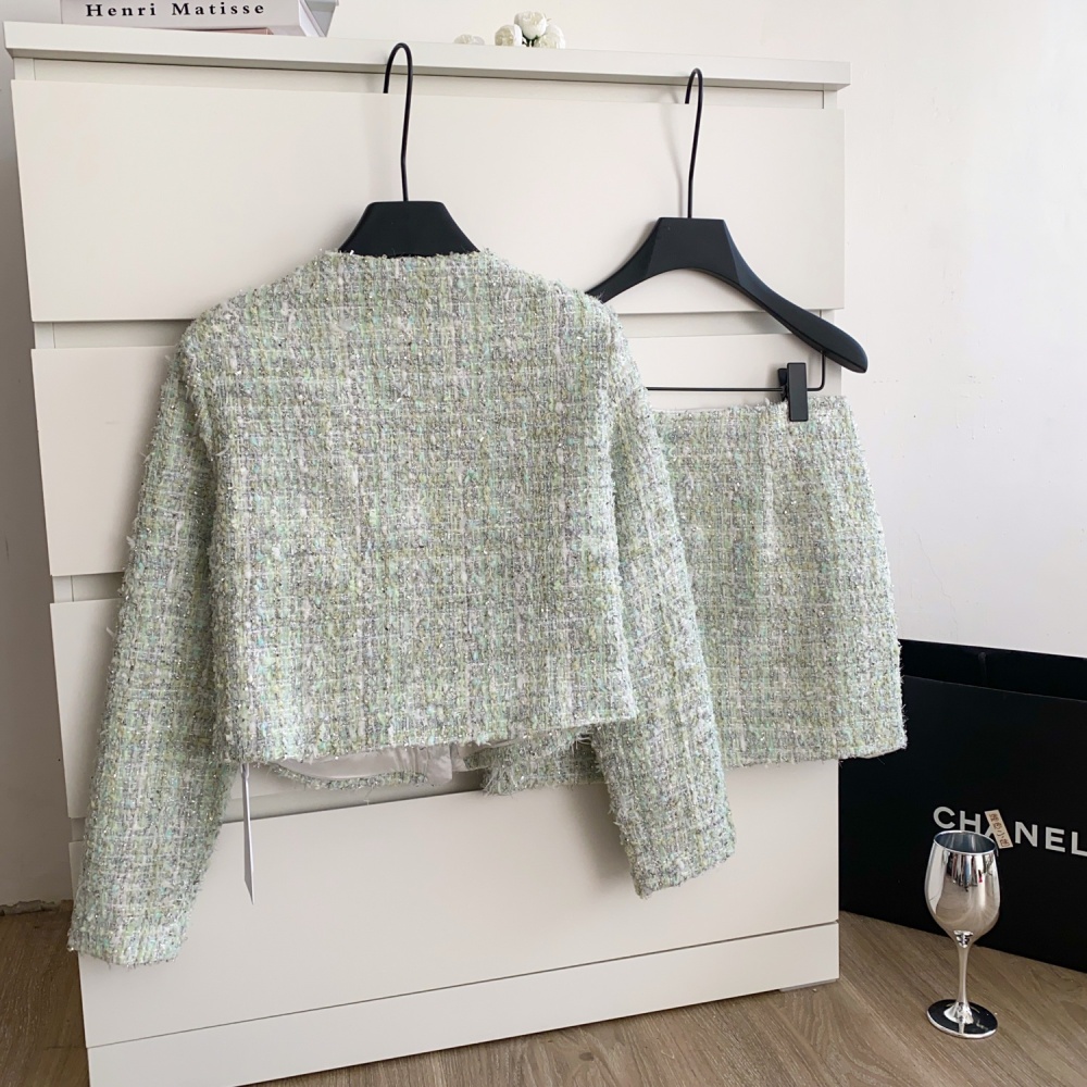 Rhinestone skirt France style coat 2pcs set for women