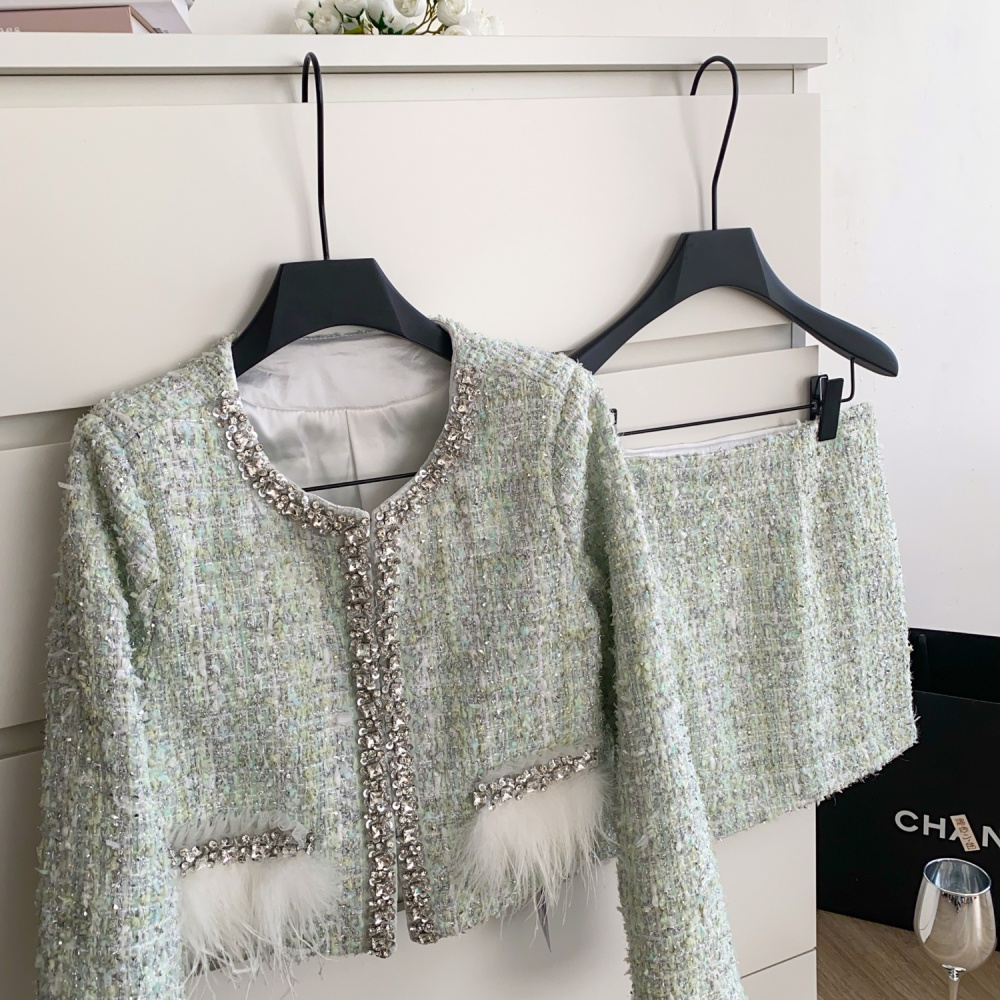 Rhinestone skirt France style coat 2pcs set for women
