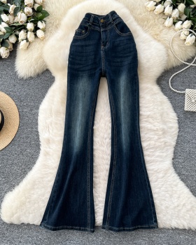 Elasticity high waist long pants washed package hip jeans