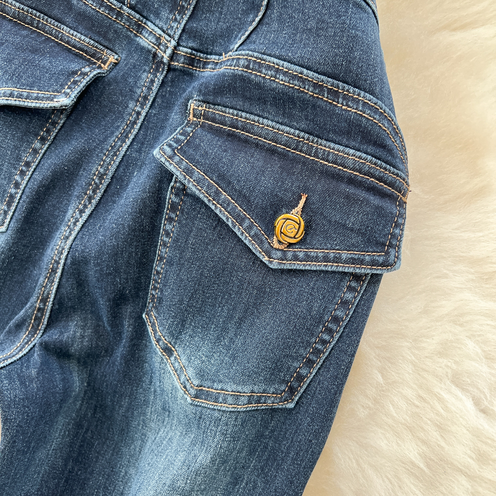 Elasticity high waist long pants washed package hip jeans
