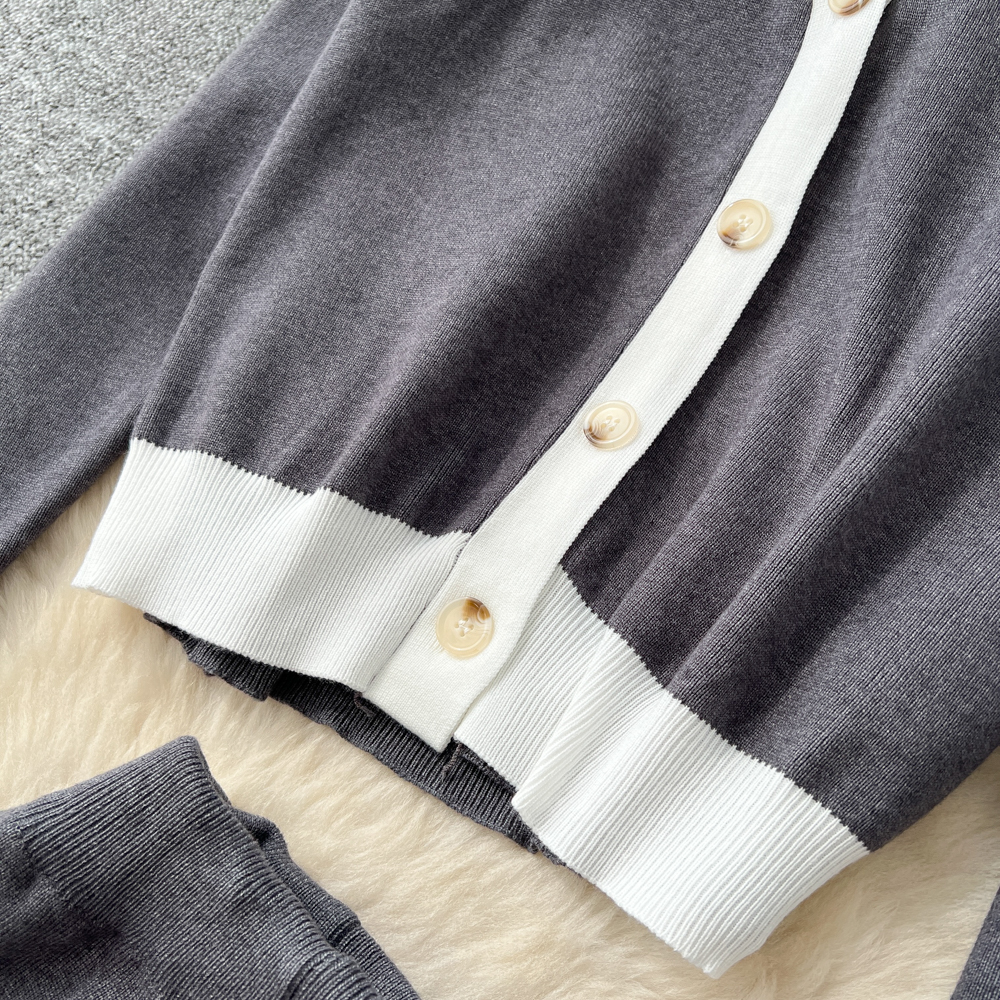 Knitted waistcoat long sleeve long pants 3pcs set for women