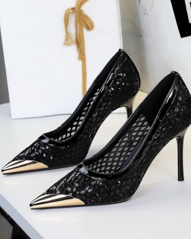 Gauze iron sequins shoes low fine-root high-heeled shoes