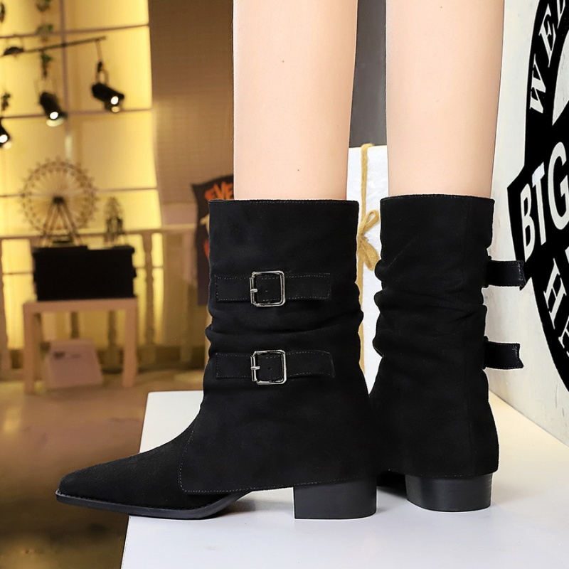 Thick belt buckle boots broadcloth martin boots