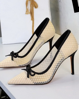 Mesh bow lazy shoes fashion high-heeled shoes for women