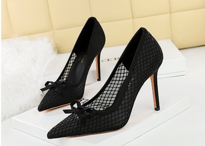 Mesh bow lazy shoes fashion high-heeled shoes for women