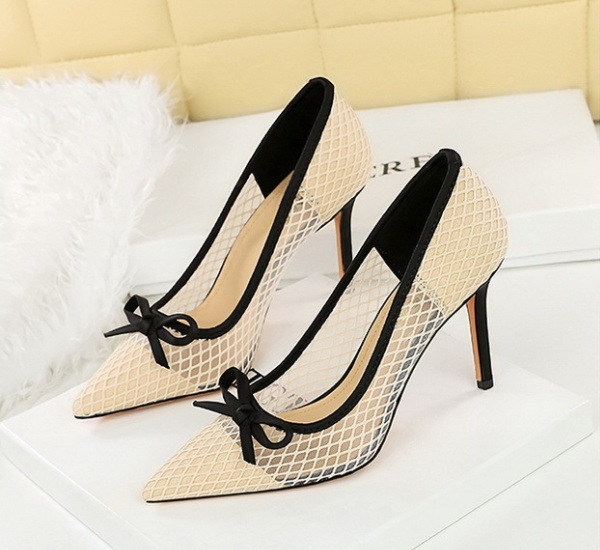 Mesh bow lazy shoes fashion high-heeled shoes for women