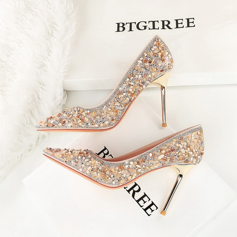 France style banquet shoes crystal high-heeled shoes for women