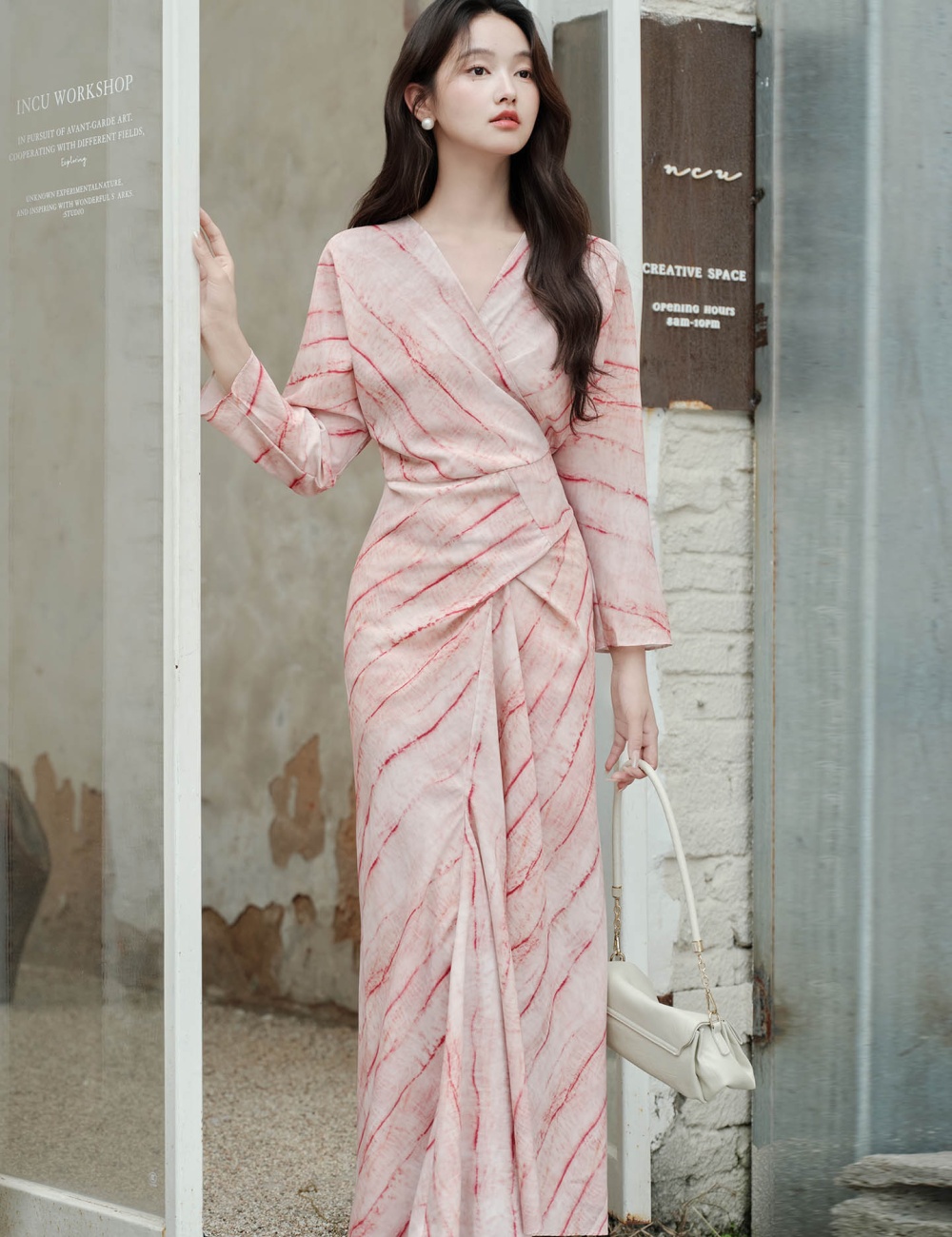 Romantic stripe long dress mixed colors printing jumpsuit