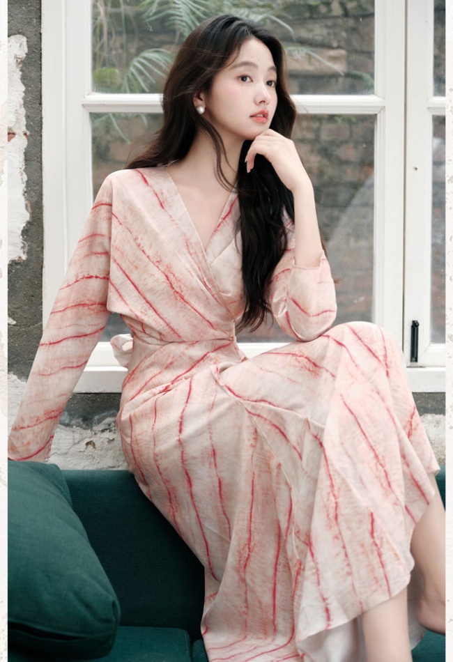 Romantic stripe long dress mixed colors printing jumpsuit