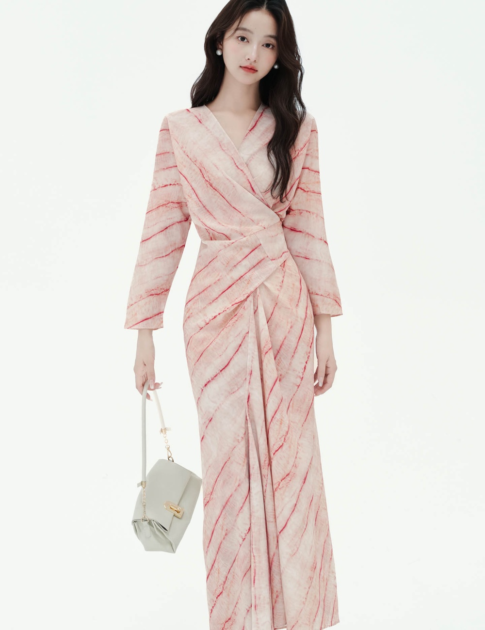 Romantic stripe long dress mixed colors printing jumpsuit