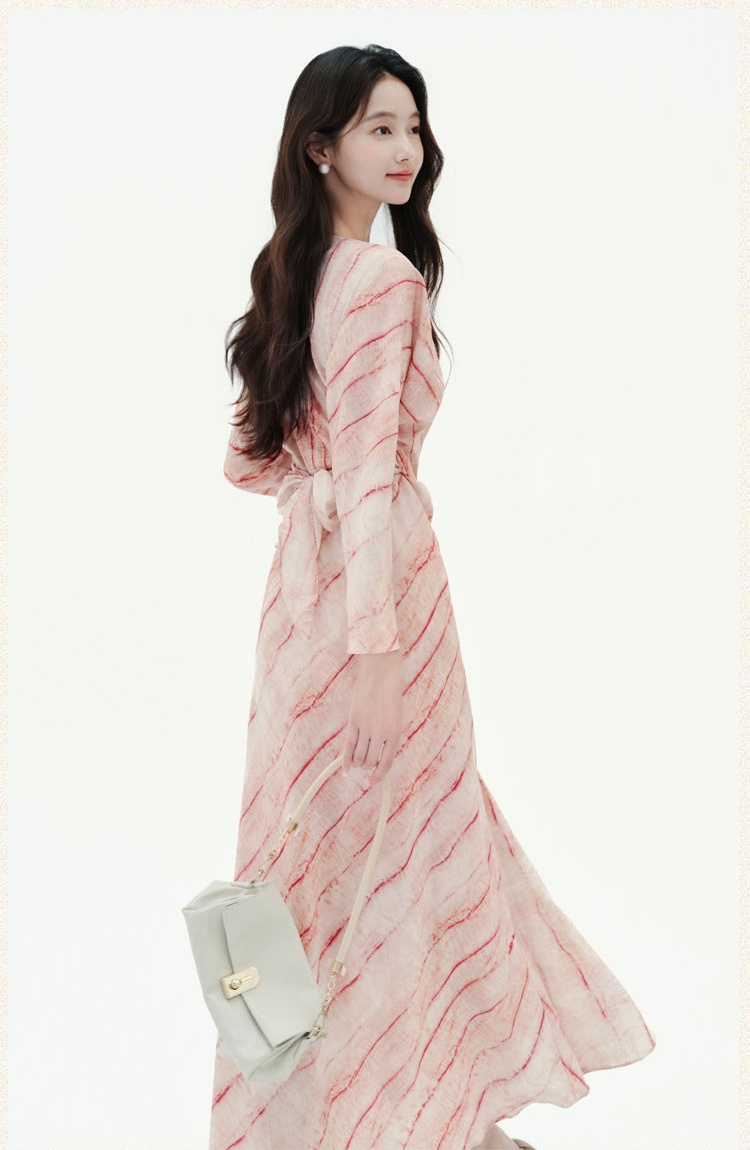 Romantic stripe long dress mixed colors printing jumpsuit