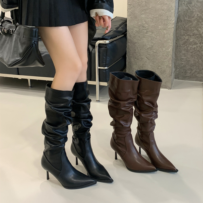 Middle cylinder boots high-heeled thigh boots for women