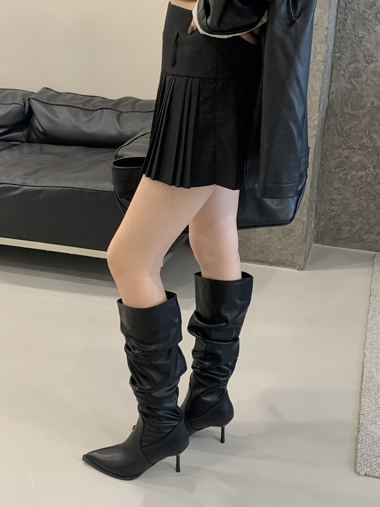Middle cylinder boots high-heeled thigh boots for women