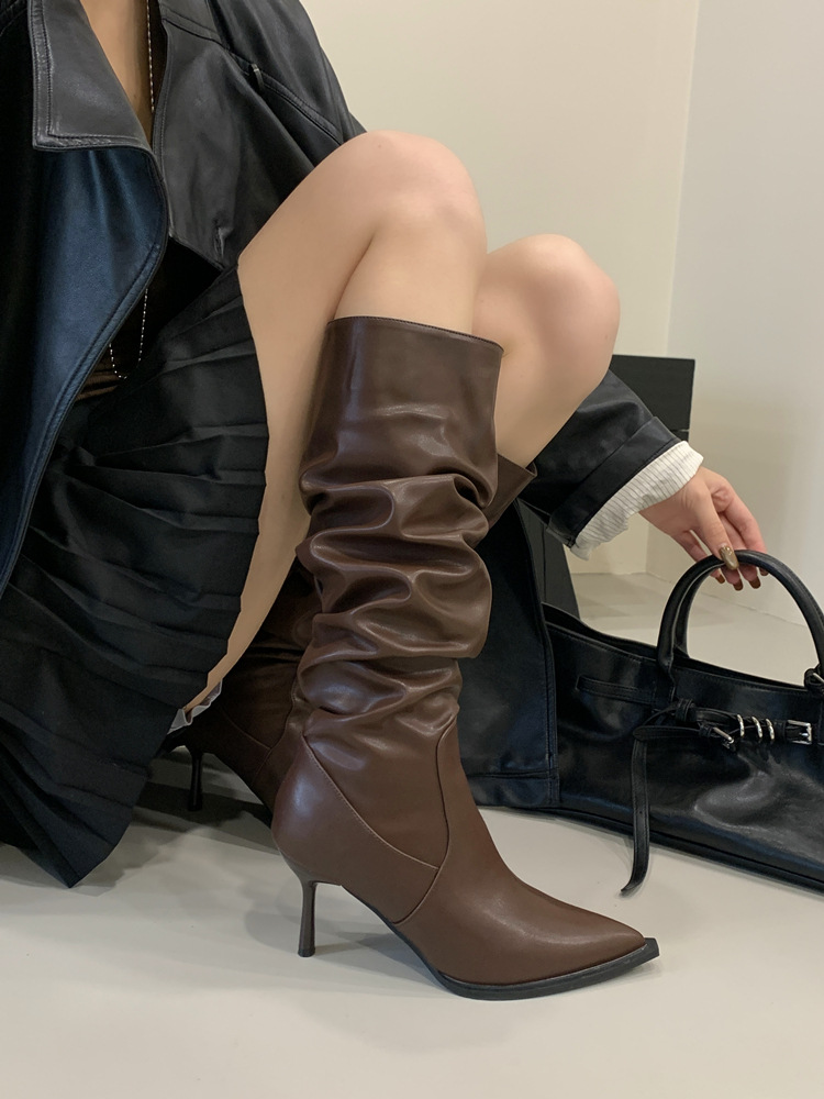 Middle cylinder boots high-heeled thigh boots for women