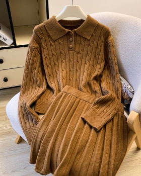 Simple sweater slim short skirt 2pcs set for women