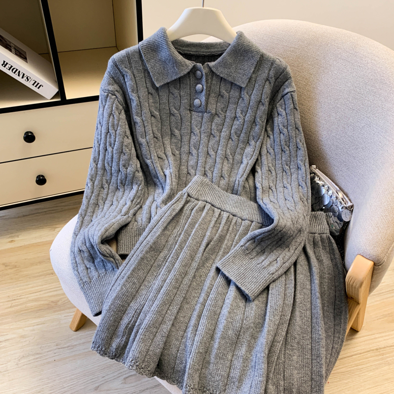 Simple sweater slim short skirt 2pcs set for women