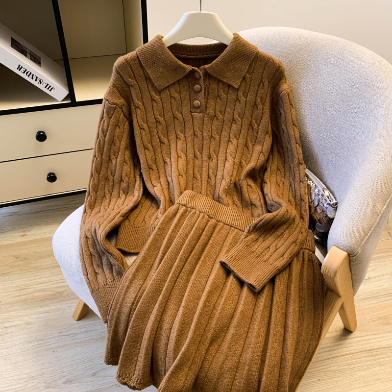 Simple sweater slim short skirt 2pcs set for women