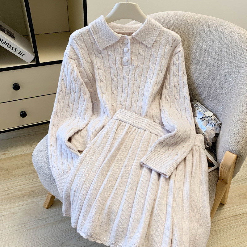 Simple sweater slim short skirt 2pcs set for women