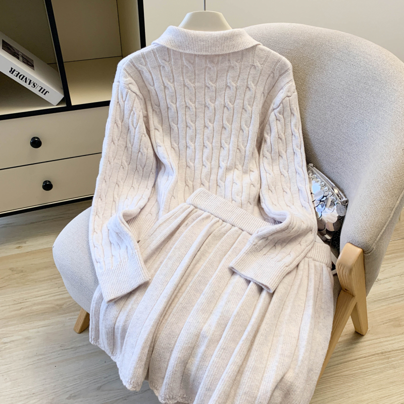 Simple sweater slim short skirt 2pcs set for women