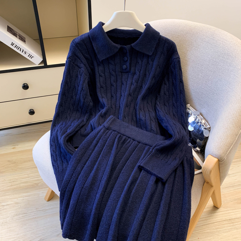 Simple sweater slim short skirt 2pcs set for women