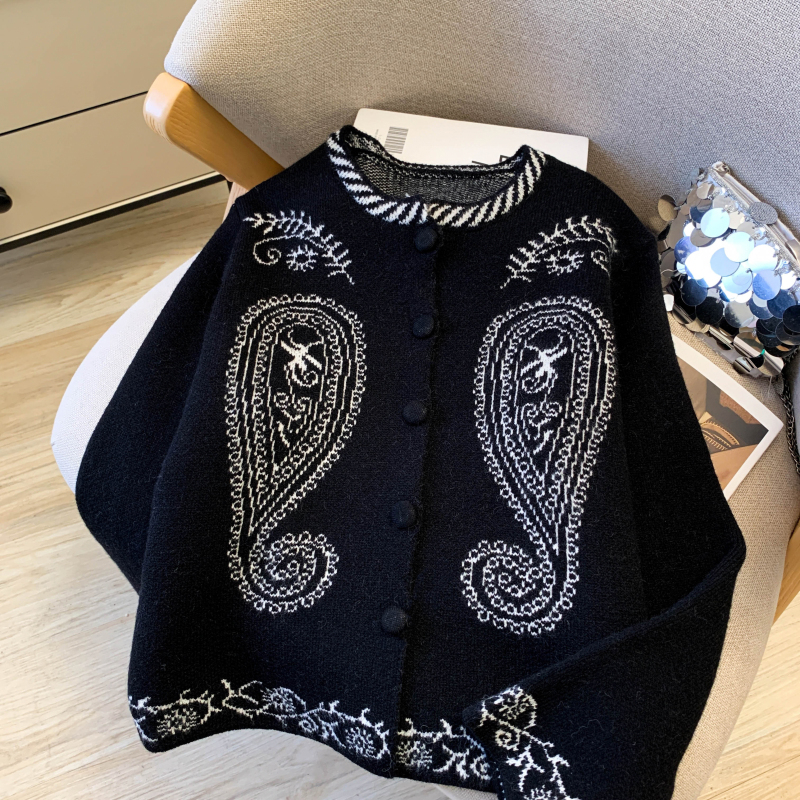 Retro niche autumn sweater pattern simple long sleeve tops