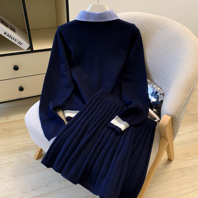Pseudo-two tops autumn and winter shirt a set for women