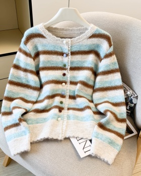 Stripe niche coat splice lace sweater for women