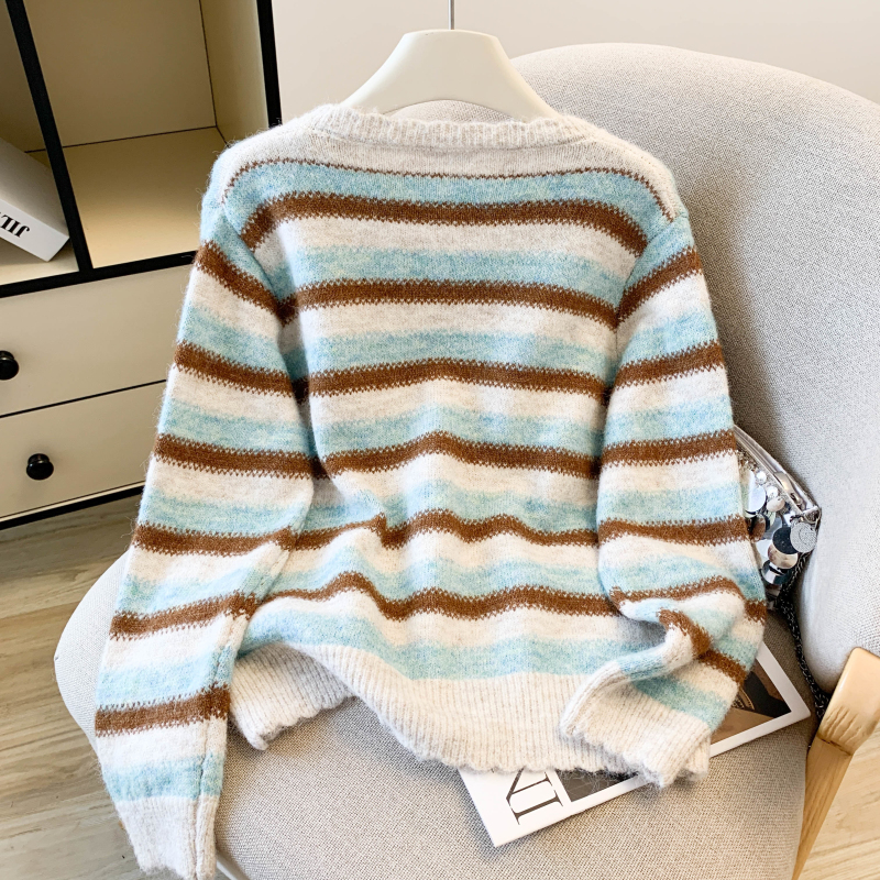 Stripe niche coat splice lace sweater for women