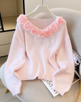 Stereoscopic slim loose long sleeve flowers tops for women