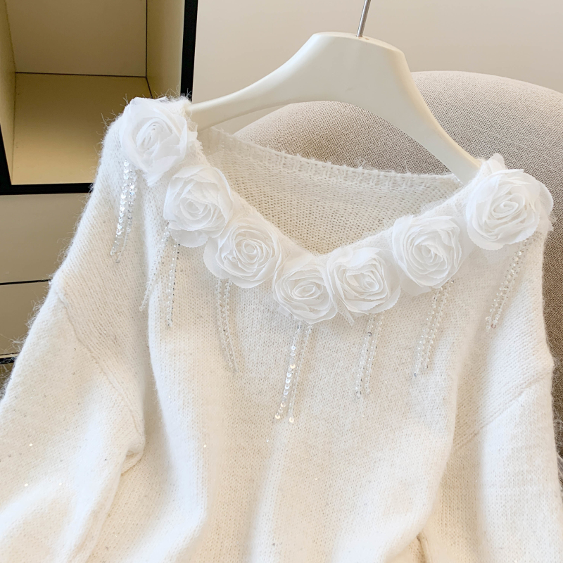 Stereoscopic slim loose long sleeve flowers tops for women