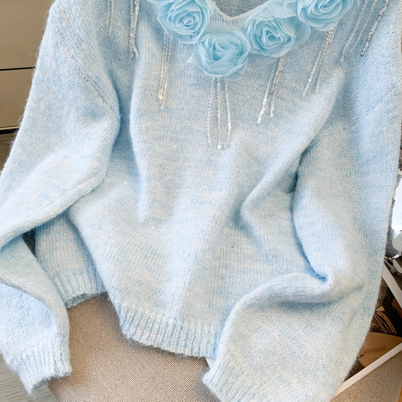 Stereoscopic slim loose long sleeve flowers tops for women
