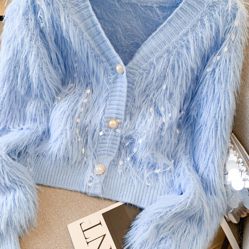 Imitation of mink velvet tassels coat lazy sweater for women