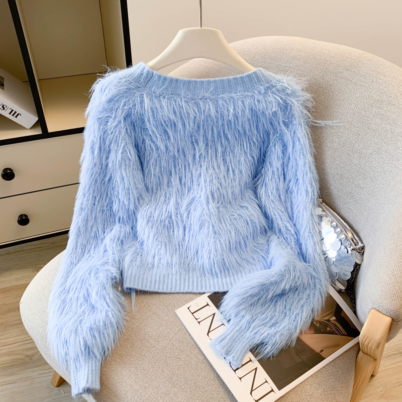 Imitation of mink velvet tassels coat lazy sweater for women