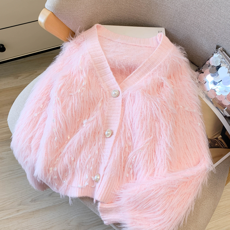 Imitation of mink velvet tassels coat lazy sweater for women