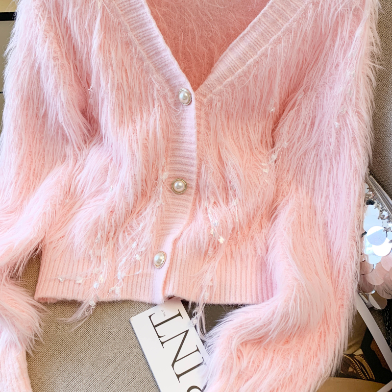 Imitation of mink velvet tassels coat lazy sweater for women