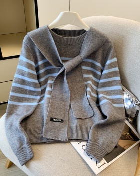 All-match Pseudo-two stripe shawl loose Casual tops