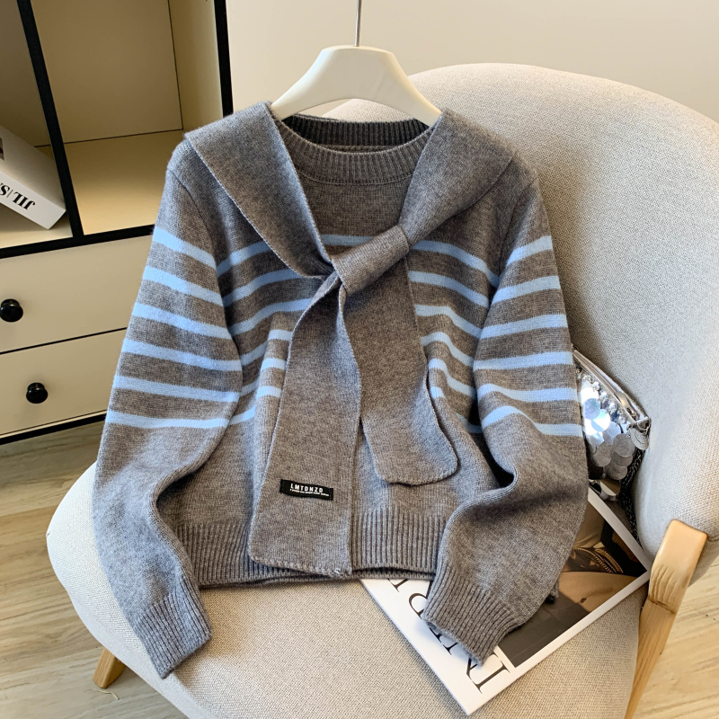 All-match Pseudo-two stripe shawl loose Casual tops