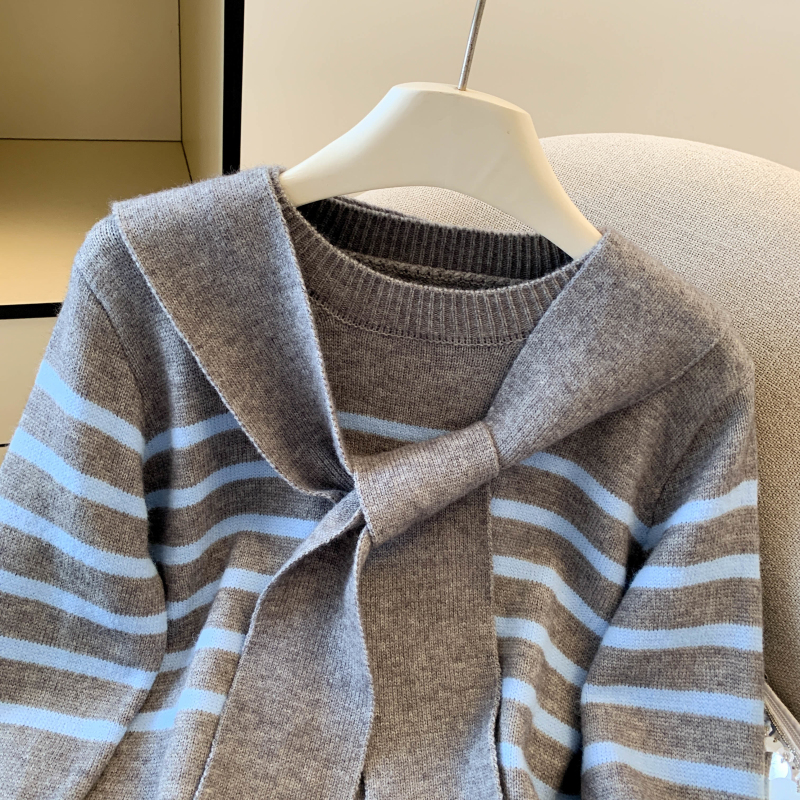 All-match Pseudo-two stripe shawl loose Casual tops