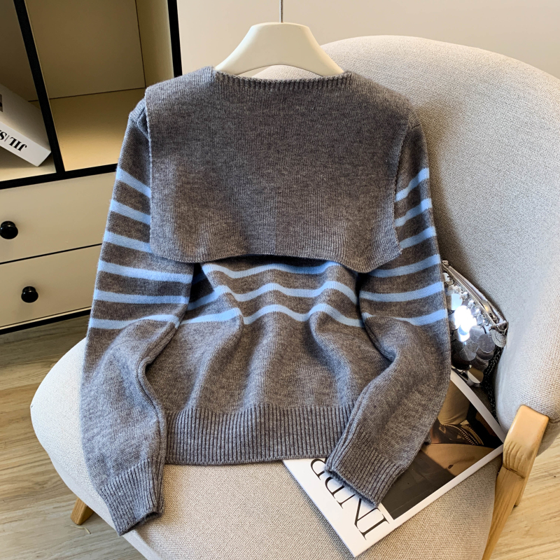 All-match Pseudo-two stripe shawl loose Casual tops
