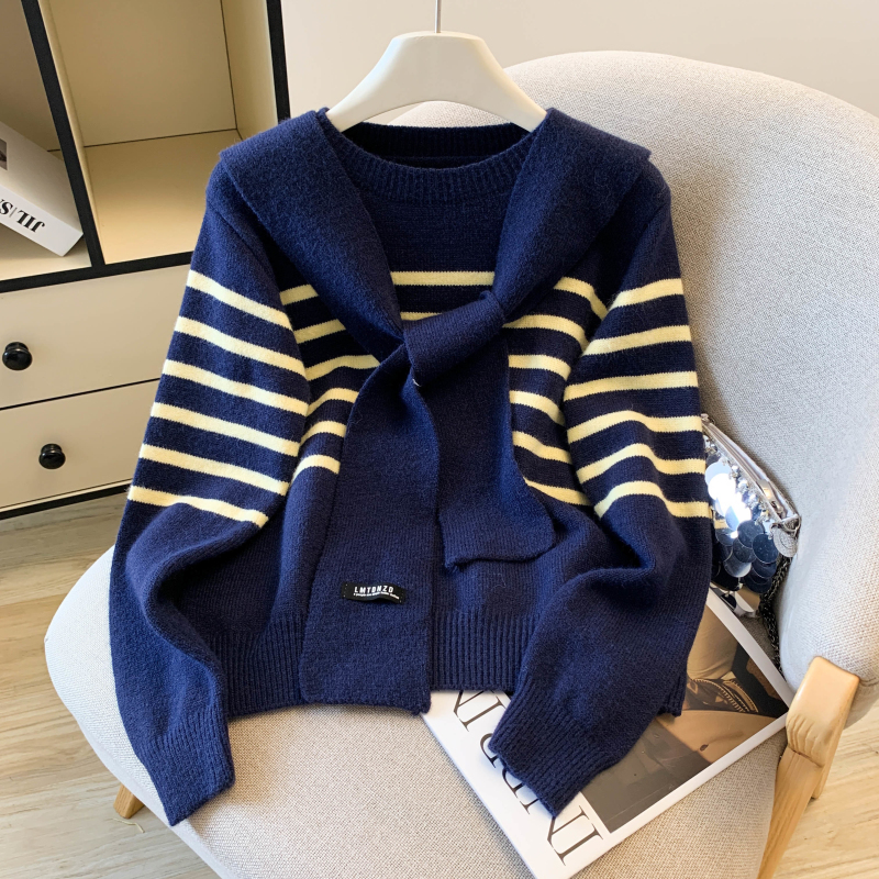 All-match Pseudo-two stripe shawl loose Casual tops