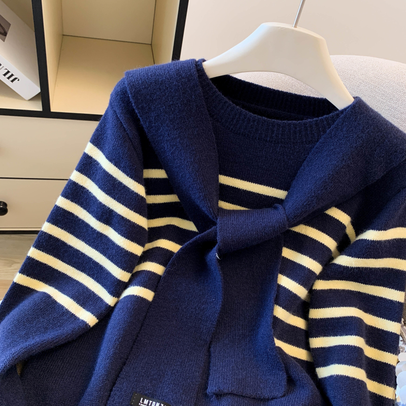 All-match Pseudo-two stripe shawl loose Casual tops