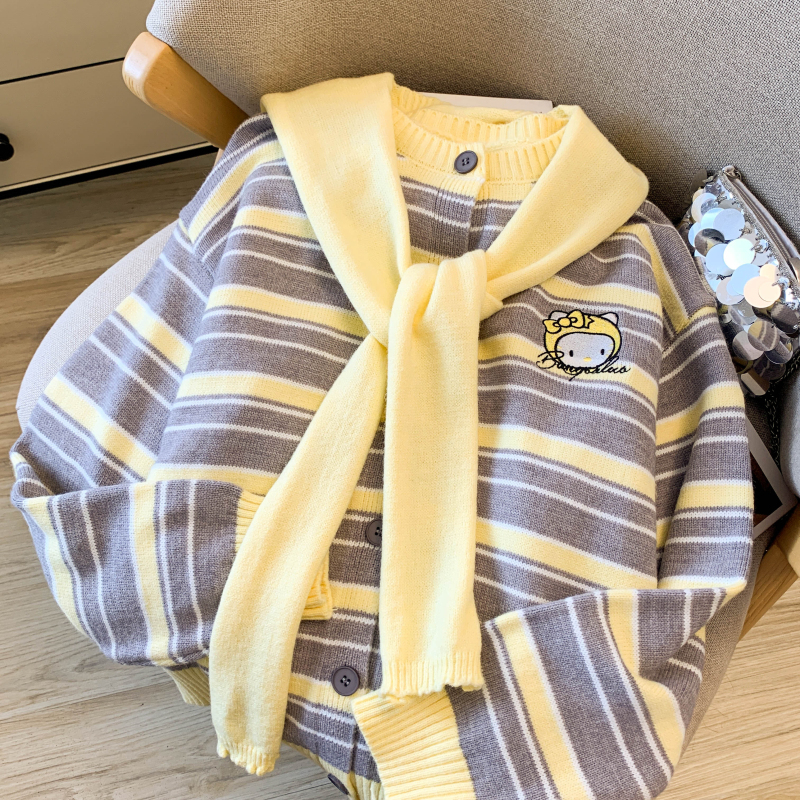 Knitted lazy cardigan Korean style tops 2pcs set for women