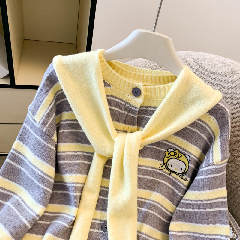 Knitted lazy cardigan Korean style tops 2pcs set for women