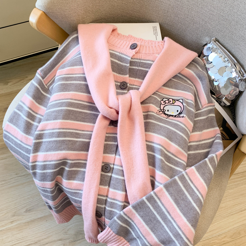 Knitted lazy cardigan Korean style tops 2pcs set for women