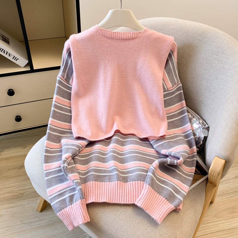 Knitted lazy cardigan Korean style tops 2pcs set for women