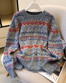 Loose pullover tops Korean style jacquard sweater for women